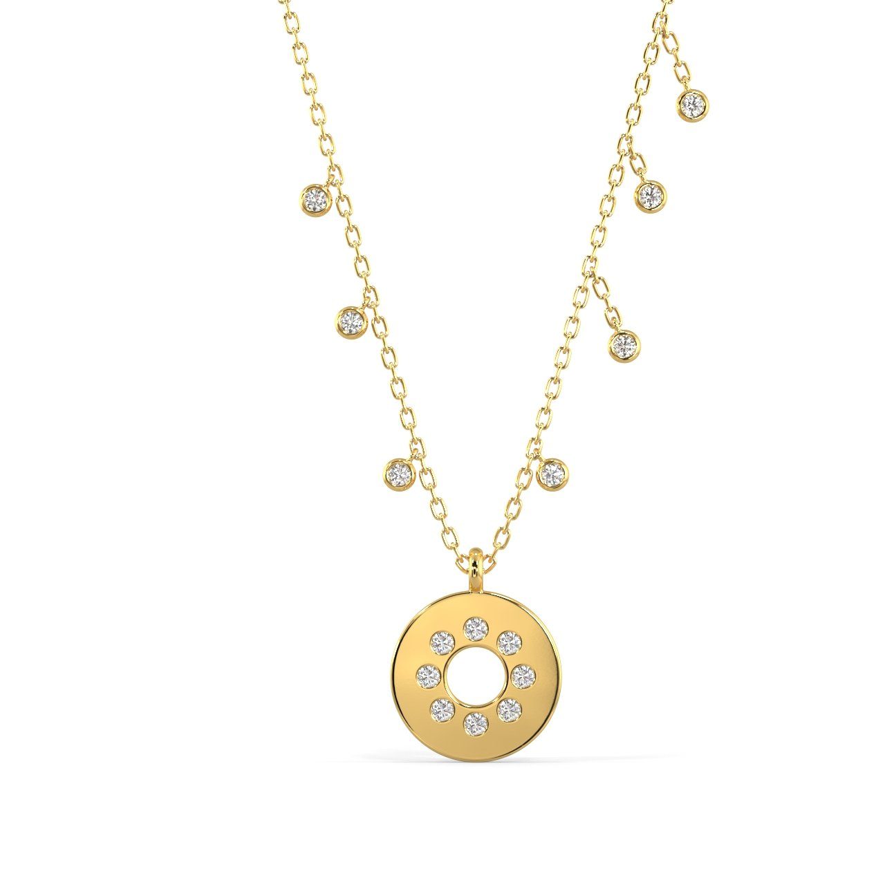 Diamond Disc Pendant Necklace Pendant Silvermist Jewelry Yellow Gold 
